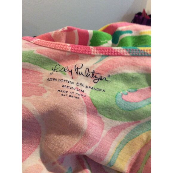Lilly Pulitzer Floral Womens Tank Top cotton blend Size Medium Flamingo VNC - Picture 5 of 5